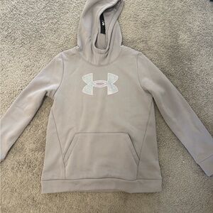 Under Armour Kids Hoodie in Grey with Metlallic Silver and Pink Logo